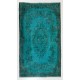 Teal Over-Dyed Vintage Handmade Turkish Rug. 4 x 7 Ft (120 x 211 cm)