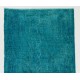 Teal Over-Dyed Vintage Handmade Turkish Rug. 4 x 7.2 Ft (120 x 217 cm)