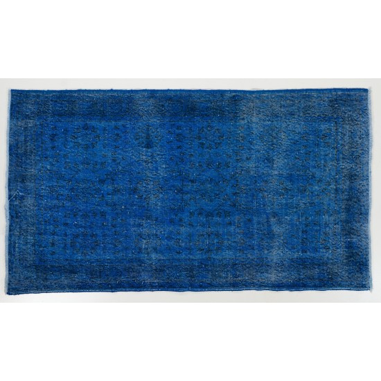 Blue Over-Dyed Vintage Handmade Turkish Rug. 4 x 7.2 Ft (121 x 217 cm)