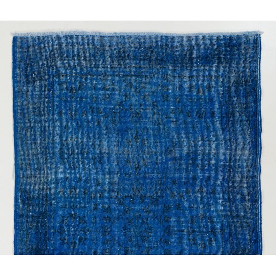 Blue Over-Dyed Vintage Handmade Turkish Rug. 4 x 7.2 Ft (121 x 217 cm)