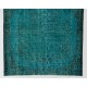 Teal Over-Dyed Vintage Handmade Turkish Rug. 4 x 6.9 Ft (122 x 210 cm)