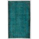Teal Over-Dyed Vintage Handmade Turkish Rug. 4 x 6.9 Ft (122 x 210 cm)