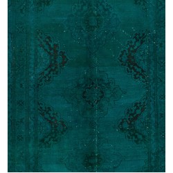 Teal Overdyed Vintage Handknotted Runner Rug, Authentic Corridor Carpet from Turkey. 4.7 x 11.8 Ft (142 x 357 cm)