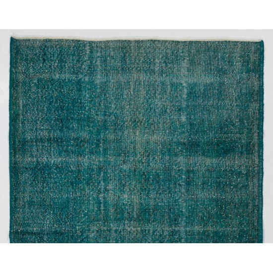 Teal Overdyed Vintage Hand-Knotted Turkish Area Rug. 4.8 x 9.4 Ft (145 x 285 cm)