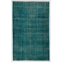 Teal Overdyed Vintage Hand-Knotted Turkish Area Rug. 4.8 x 9.4 Ft (145 x 285 cm)