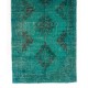 Teal Overdyed Vintage Handmade Runner Rug, Authentic Corridor Carpet from Turkey. 4.8 x 12.4 Ft (145 x 375 cm)