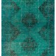 Teal Overdyed Vintage Handmade Runner Rug, Authentic Corridor Carpet from Turkey. 4.8 x 12.4 Ft (145 x 375 cm)