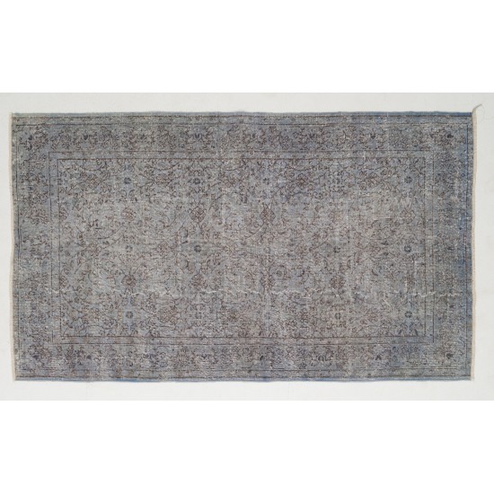 Light Blue Over-Dyed Vintage Handmade Turkish Rug, Ideal for Contemporary Home and Office. 4.9 x 7.2 Ft (148 x 218 cm)