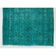 Teal Overdyed Vintage Handmade Turkish Rug. 5 x 7.4 Ft (150 x 224 cm)
