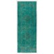 Teal Overdyed Vintage Handmade Runner Rug, Authentic Corridor Carpet from Turkey. 5 x 12.8 Ft (150 x 390 cm)
