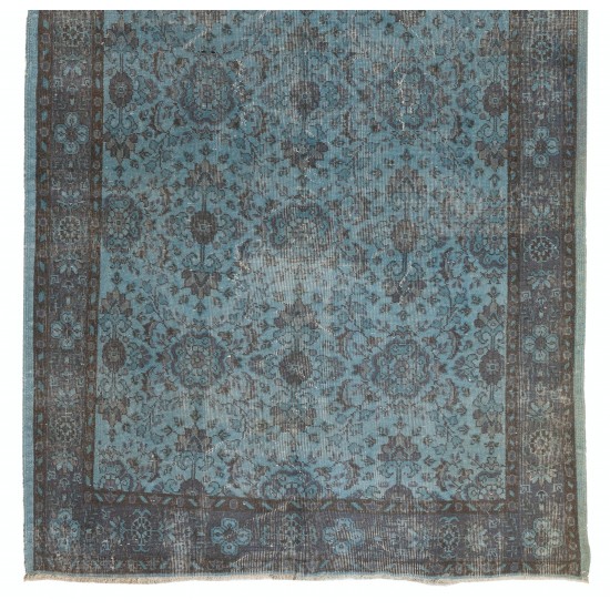 Light Blue Over-Dyed Vintage Handmade Turkish Rug. 5 x 9.9 Ft (152 x 300 cm)