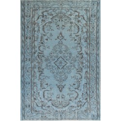 Light Blue Over-Dyed Vintage Handmade Turkish Rug. 5 x 8.9 Ft (153 x 270 cm)