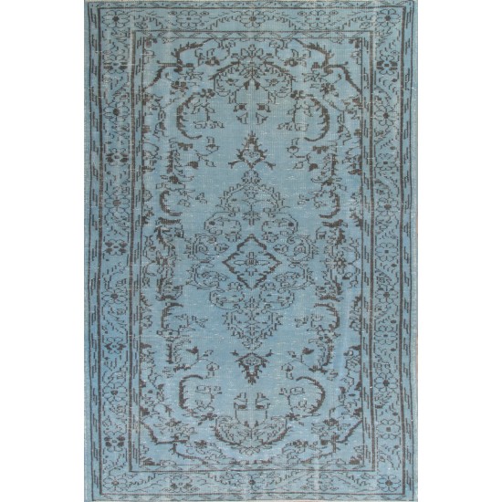 Light Blue Over-Dyed Vintage Handmade Turkish Rug. 5 x 8.9 Ft (153 x 270 cm)