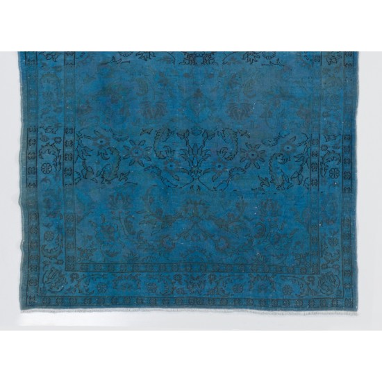Blue Over-Dyed Vintage Handmade Turkish Rug. 5 x 7.9 Ft (155 x 240 cm)