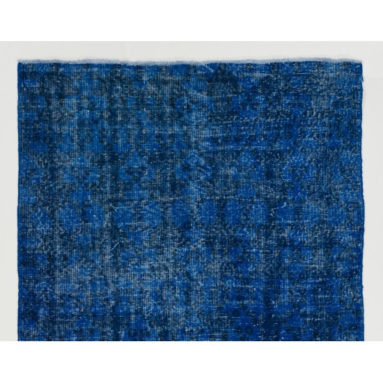 Blue Over-Dyed Vintage Handmade Turkish Rug. 5.3 x 8.6 Ft (159 x 261 cm)