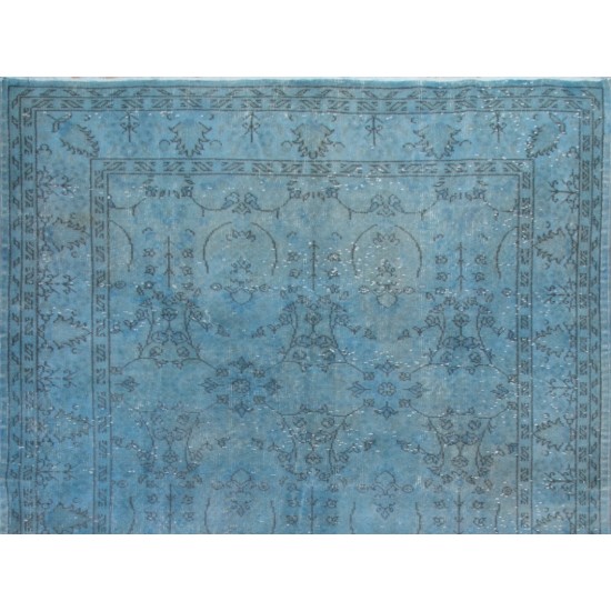 Denim Blue Over-Dyed Vintage Handmade Turkish Rug. 5.3 x 9 Ft (160 x 275 cm)