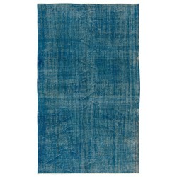 Blue Over-Dyed Vintage Handmade Turkish Rug. 5.4 x 8.8 Ft (163 x 267 cm)