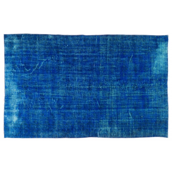 Blue Over-Dyed Vintage Handmade Turkish Rug, Woolen Floor Covering. 5.5 x 8.8 Ft (166 x 267 cm)