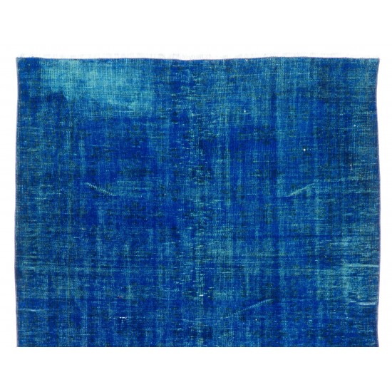 Blue Over-Dyed Vintage Handmade Turkish Rug, Woolen Floor Covering. 5.5 x 8.8 Ft (166 x 267 cm)