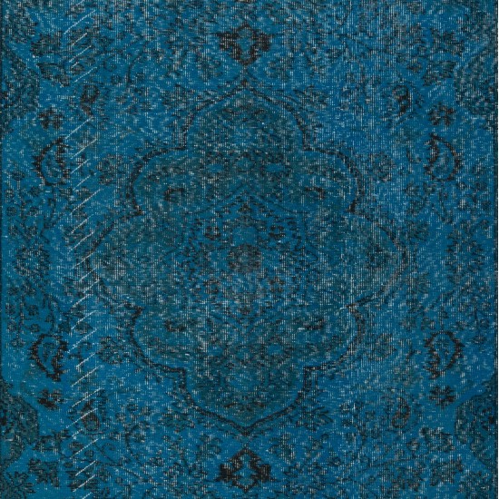 Blue Over-Dyed Vintage Handmade Turkish Rug, Woolen Floor Covering. 5.6 x 8.4 Ft (168 x 255 cm)