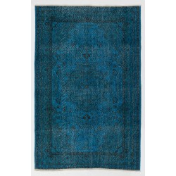 Blue Over-Dyed Vintage Handmade Turkish Rug, Woolen Floor Covering. 5.6 x 8.4 Ft (168 x 255 cm)