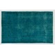 Teal Over-Dyed Vintage Handmade Turkish Rug. 5.6 x 8.9 Ft (168 x 269 cm)
