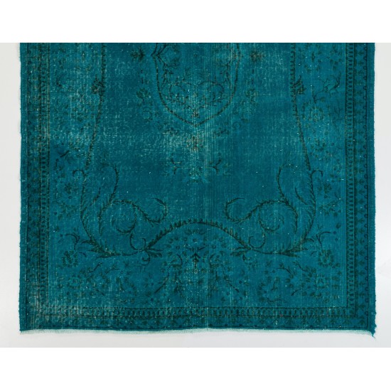 Teal Over-Dyed Vintage Handmade Turkish Rug. 5.6 x 8.9 Ft (168 x 269 cm)