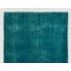 Teal Over-Dyed Vintage Handmade Turkish Rug. 5.6 x 8.9 Ft (168 x 269 cm)