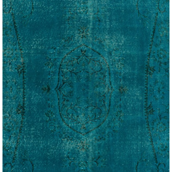 Teal Over-Dyed Vintage Handmade Turkish Rug. 5.6 x 8.9 Ft (168 x 269 cm)