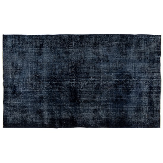 Navy Blue Over-Dyed Vintage Handmade Turkish Rug, Authentic Home Decor Carpet. 5.6 x 9.6 Ft (168 x 292 cm)
