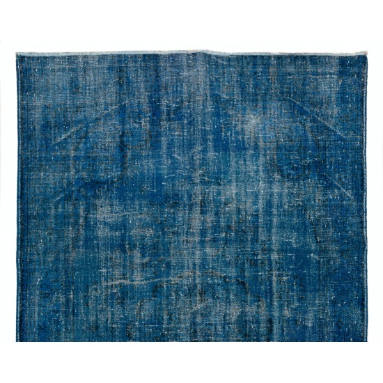 Blue Over-Dyed Vintage Handmade Turkish Rug, Authentic Home Decor Carpet. 5.6 x 9.8 Ft (169 x 296 cm)