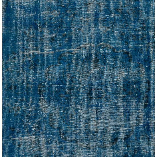 Blue Over-Dyed Vintage Handmade Turkish Rug, Authentic Home Decor Carpet. 5.6 x 9.8 Ft (169 x 296 cm)