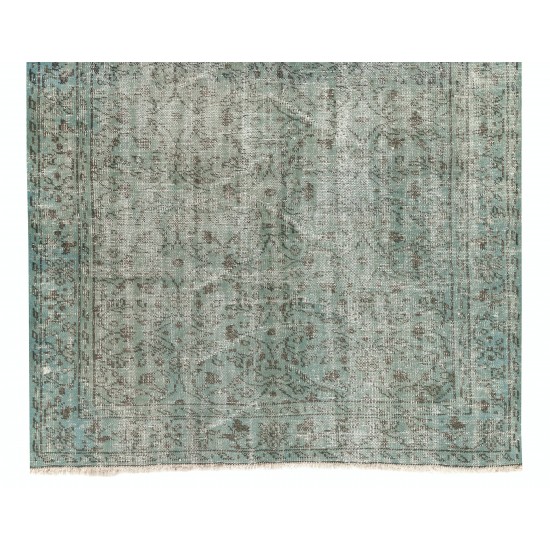 Blue Over-Dyed Vintage Handmade Turkish Rug, Authentic Home Decor Carpet. 5.6 x 8.4 Ft (170 x 256 cm)