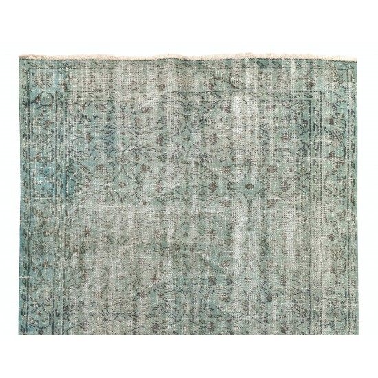 Blue Over-Dyed Vintage Handmade Turkish Rug, Authentic Home Decor Carpet. 5.6 x 8.4 Ft (170 x 256 cm)