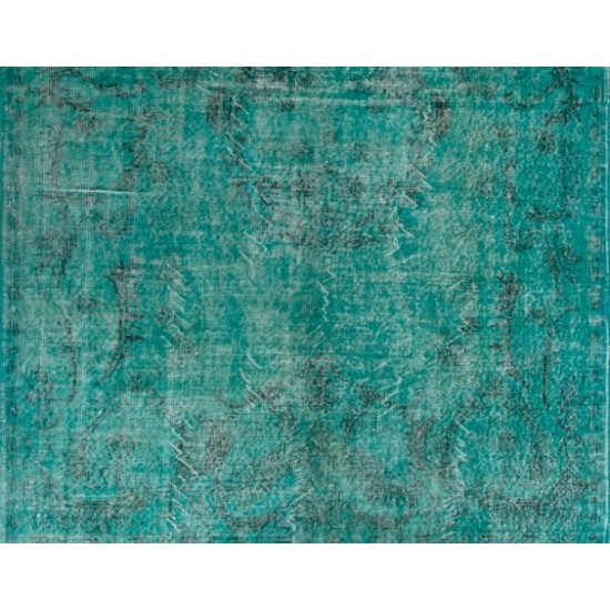 Blue Over-Dyed Vintage Handmade Turkish Rug, Authentic Home Decor Carpet. 5.7 x 9 Ft (171 x 276 cm)