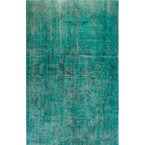 Blue Over-Dyed Vintage Handmade Turkish Rug, Authentic Home Decor Carpet. 5.7 x 9 Ft (171 x 276 cm)