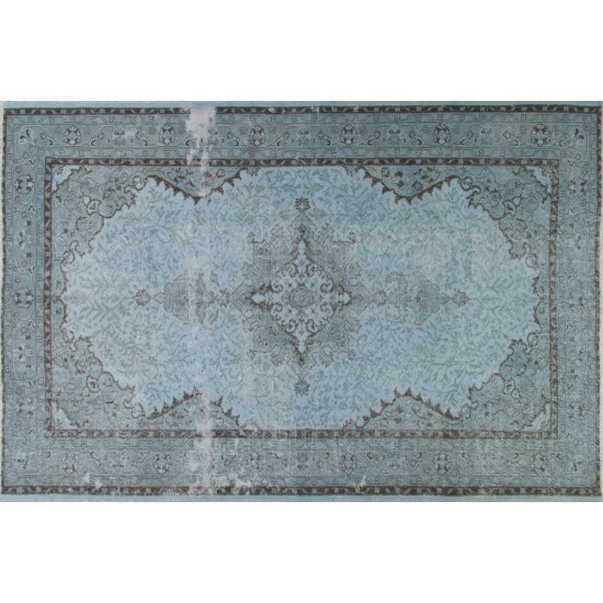 Light Blue Overdyed Vintage Hand-Knotted Turkish Area Rug. 5.7 x 9.3 Ft (172 x 283 cm)