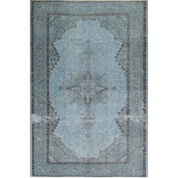 Light Blue Overdyed Vintage Hand-Knotted Turkish Area Rug. 5.7 x 9.3 Ft (172 x 283 cm)