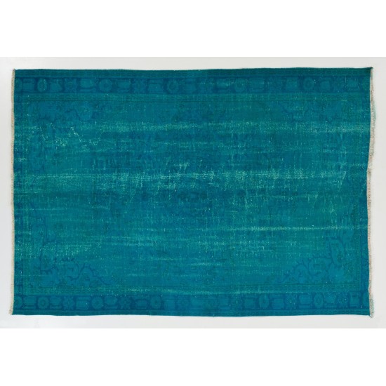 Teal Overdyed Vintage Hand-Knotted Turkish Area Rug. 5.8 x 8.3 Ft (175 x 250 cm)