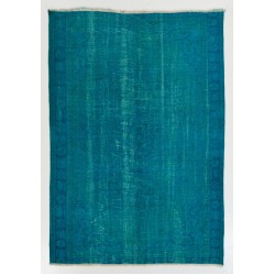 Teal Overdyed Vintage Hand-Knotted Turkish Area Rug. 5.8 x 8.3 Ft (175 x 250 cm)