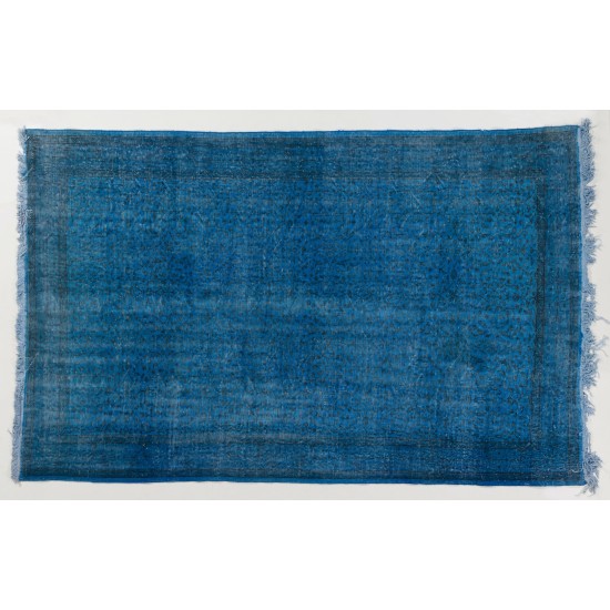 Blue Overdyed Vintage Hand-Knotted Turkish Area Rug. 5.8 x 9 Ft (175 x 272 cm)
