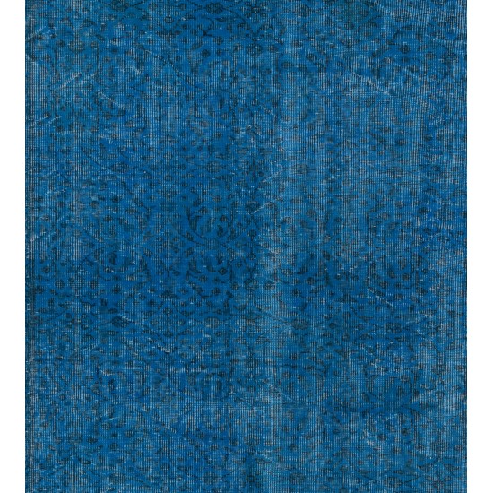 Blue Overdyed Vintage Hand-Knotted Turkish Area Rug. 5.8 x 9 Ft (175 x 272 cm)