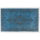 Steel Blue Overdyed Vintage Hand-Knotted Turkish Area Rug. 5.8 x 9.4 Ft (176 x 284 cm)