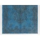 Steel Blue Overdyed Vintage Hand-Knotted Turkish Area Rug. 5.8 x 9.4 Ft (176 x 284 cm)