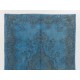 Steel Blue Overdyed Vintage Hand-Knotted Turkish Area Rug. 5.8 x 9.4 Ft (176 x 284 cm)