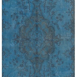 Steel Blue Overdyed Vintage Hand-Knotted Turkish Area Rug. 5.8 x 9.4 Ft (176 x 284 cm)