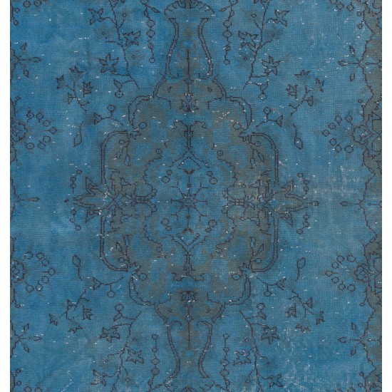 Steel Blue Overdyed Vintage Hand-Knotted Turkish Area Rug. 5.8 x 9.4 Ft (176 x 284 cm)