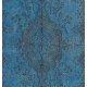 Steel Blue Overdyed Vintage Hand-Knotted Turkish Area Rug. 5.8 x 9.4 Ft (176 x 284 cm)