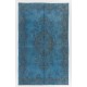 Steel Blue Overdyed Vintage Hand-Knotted Turkish Area Rug. 5.8 x 9.4 Ft (176 x 284 cm)
