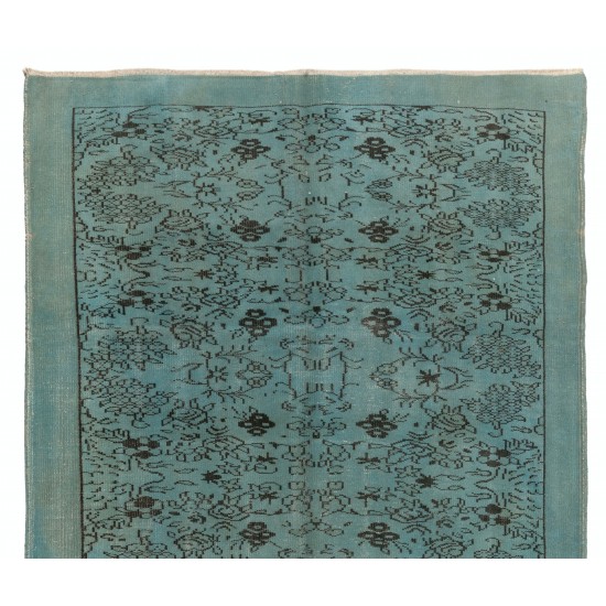 Light Blue Over-Dyed Vintage Handmade Turkish Rug, Authentic Home Decor Carpet. 5.8 x 9.4 Ft (176 x 285 cm)
